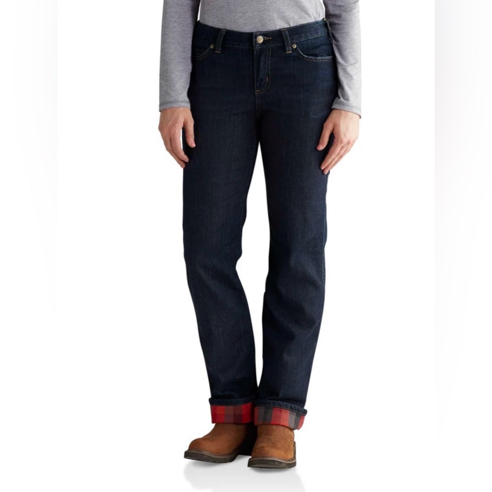 Carhartt Women’s Blaine Flannel Lined Dark Blue Straight Leg Jeans - 10 Short